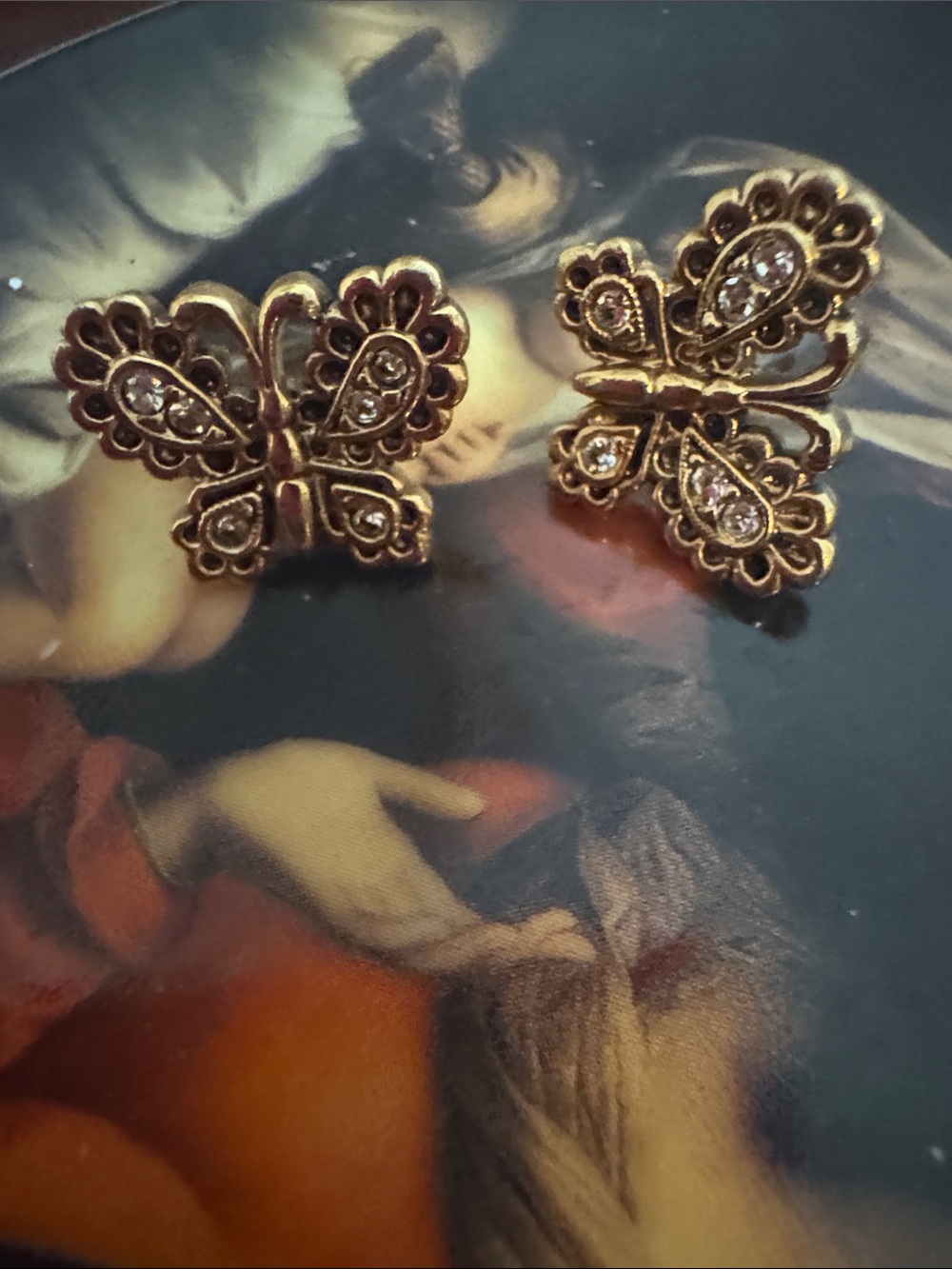 Gold Butterfly Stud Earrings with Clear Crystals - Women Jewelry